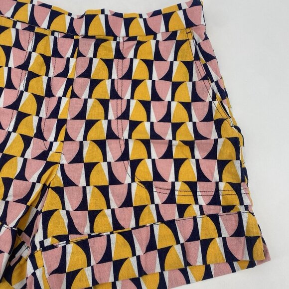 Banana Republic Women's Size M Linen Blend Pull On Shorts Pink Yellow Geometric - Picture 4 of 13